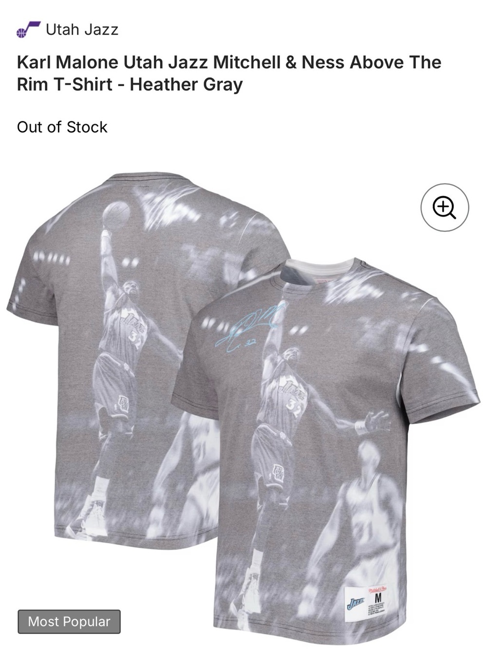 Mitchell & Ness Heather Gray Karl Malone Utah Jazz All-Over Print T-Shirt XXL